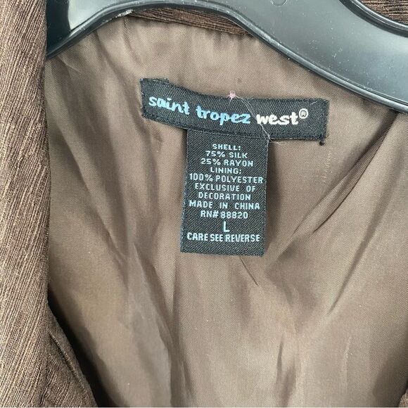 Saint Tropez West Women’s Button Down Silk Blend Brown Jacket size L - Picture 2 of 4